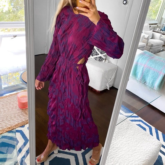 💜 ZARA BOHO PURPLE PINK JACQUARD LONG SLEEVE SIDE TIE MAXI DRESS! - Picture 3 of 16